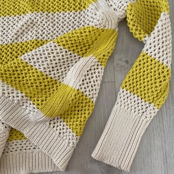 All Saints Yellow and Off-White Stripe Crochet Pullover Sweater - Picture 12 of 12